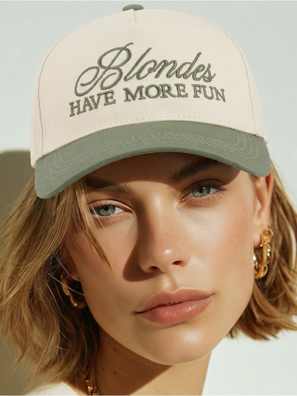 ZENANA | NEW Blondes Have More Fun Script Trucker Cap - Cream & Green OSFA